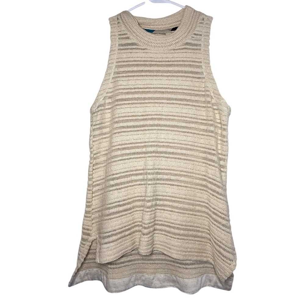 Dolan Left Coast Collection Anthropologie Knit Tunic Top L Ivory Linen Cotton